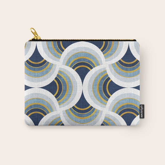 Art deco scallop elegance // blue geometric shapes golden textured lines Carry All Pouch Gallery Image 1