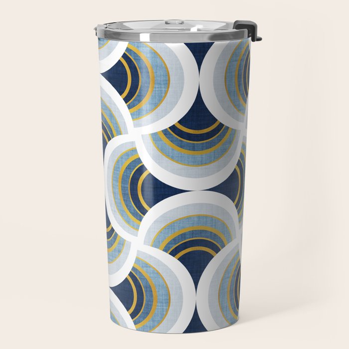 Art deco scallop elegance // blue geometric shapes golden textured lines Travel Mug Gallery Image 2