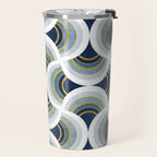 Art deco scallop elegance // blue geometric shapes golden textured lines Travel Mug Gallery Image 2