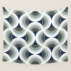 Art deco scallop elegance // blue geometric shapes golden textured lines Wall Tapestry Gallery Image 4