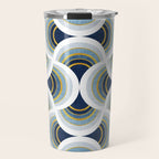 Art deco scallop elegance // blue geometric shapes golden textured lines Travel Mug Gallery Image 1