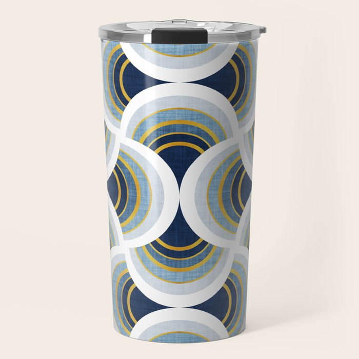 Art deco scallop elegance // blue geometric shapes golden textured lines Travel Mug Gallery Image 1