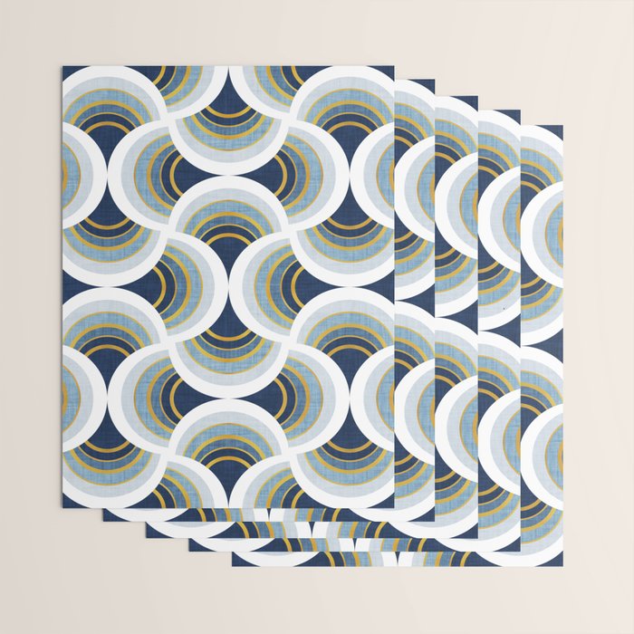 Art deco scallop elegance // blue geometric shapes golden textured lines Wrapping Paper Gallery Image 3