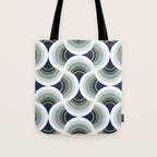 Art deco scallop elegance // blue geometric shapes golden textured lines Tote Bag Gallery Image 1