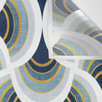 Art deco scallop elegance // blue geometric shapes golden textured lines Wall Tapestry Gallery Image 3