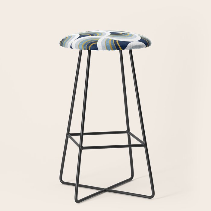 Art deco scallop elegance // blue geometric shapes golden textured lines Stool Gallery Image 1