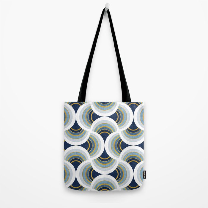 Art deco scallop elegance // blue geometric shapes golden textured lines Tote Bag Gallery Image 2