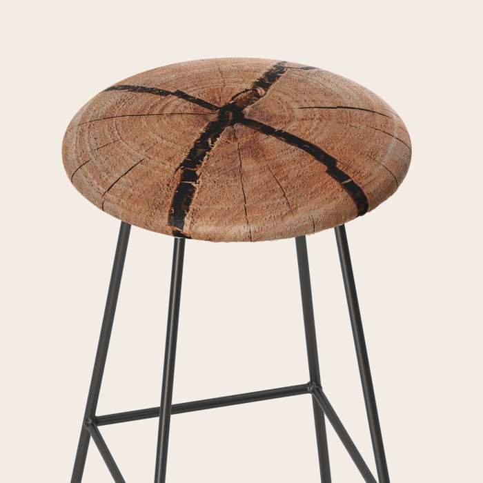 Tree Rings Rustic Cabin Lodge Raw Wood Stool Gallery Image 2