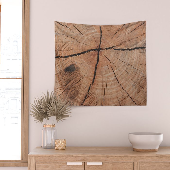 Tree Rings Rustic Cabin Lodge Raw Wood Wall Tapestry Gallery Image 2