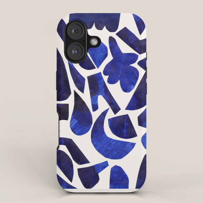 'Shattered Sky' Abstract Colorful Blue Paper Collage Minimal Mid Century Pattern by Ejaaz Haniff iPhone Case Gallery Image 1