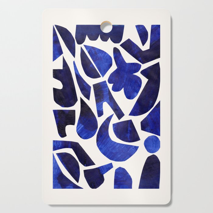 'Shattered Sky' Abstract Colorful Blue Paper Collage Minimal Mid Century Pattern by Ejaaz Haniff Cutting Board Gallery Image 1