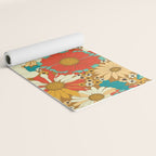 Red, Orange, Turquoise and Brown Retro Floral Pattern Yoga Mat Gallery Image 2