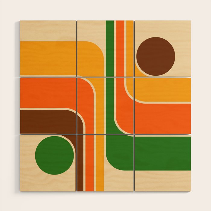 1970s Retro Vintage Style Geometric Design 743 Scandi Wood Wall Art Gallery Image 1