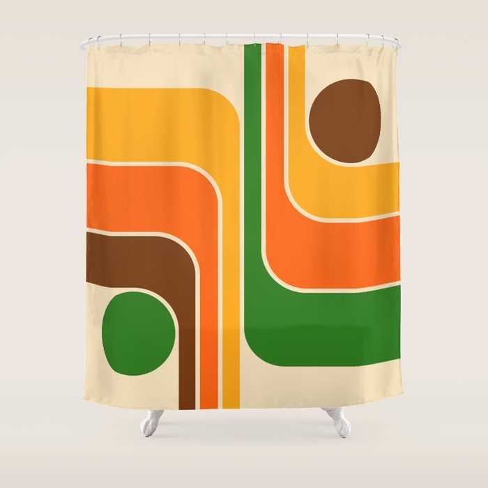 1970s Retro Vintage Style Geometric Design 743 Scandi Shower Curtain Gallery Image 1