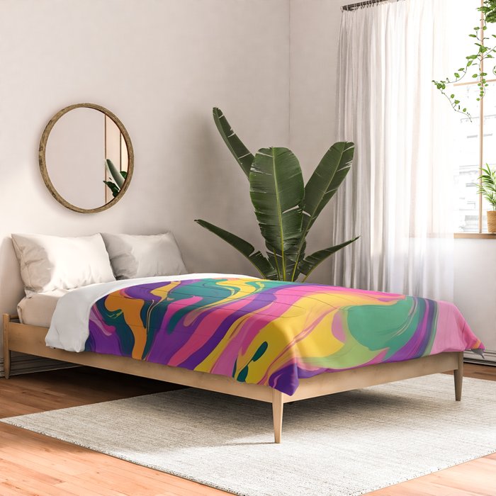 Magnifique, Abstract Fluid Art Resin, Marble Maximalism Painting, Eclectic Bohemian Colorful Bright, Modern Contemporary Boho Happiness Waves Comforter Gallery Image 2