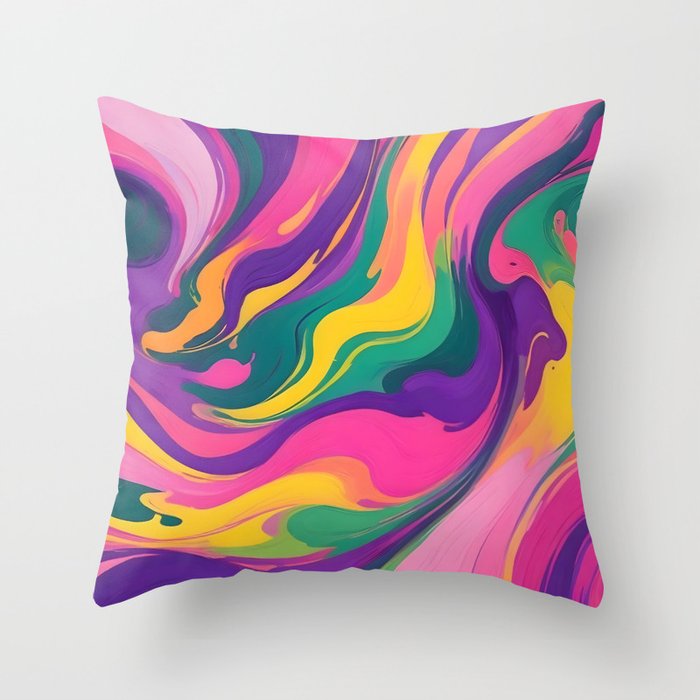 Magnifique, Abstract Fluid Art Resin, Marble Maximalism Painting, Eclectic Bohemian Colorful Bright, Modern Contemporary Boho Happiness Waves Throw Pillow Gallery Image 6
