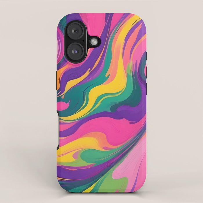 Magnifique, Abstract Fluid Art Resin, Marble Maximalism Painting, Eclectic Bohemian Colorful Bright, Modern Contemporary Boho Happiness Waves iPhone Case Gallery Image 1
