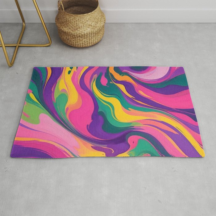 Magnifique, Abstract Fluid Art Resin, Marble Maximalism Painting, Eclectic Bohemian Colorful Bright, Modern Contemporary Boho Happiness Waves Rug Gallery Image 1