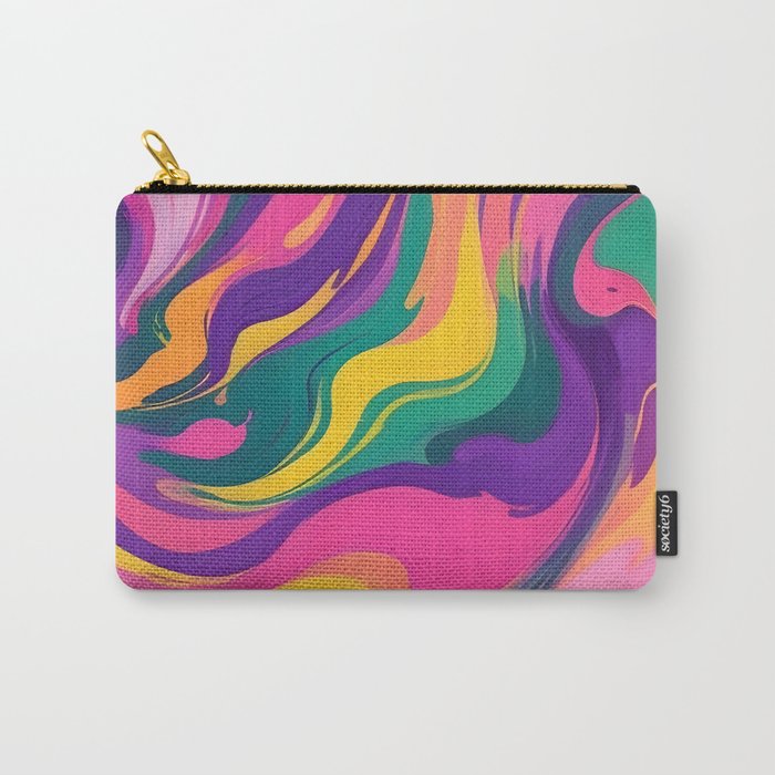 Magnifique, Abstract Fluid Art Resin, Marble Maximalism Painting, Eclectic Bohemian Colorful Bright, Modern Contemporary Boho Happiness Waves Carry All Pouch Gallery Image 1