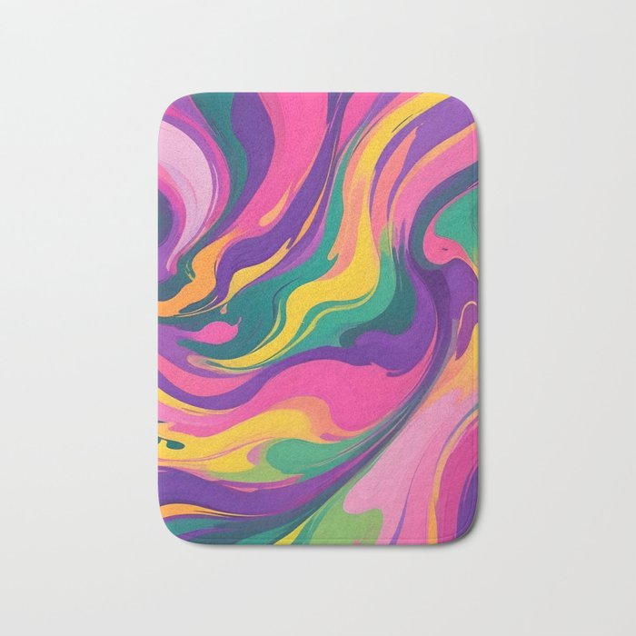 Magnifique, Abstract Fluid Art Resin, Marble Maximalism Painting, Eclectic Bohemian Colorful Bright, Modern Contemporary Boho Happiness Waves Bath Mat Gallery Image 1