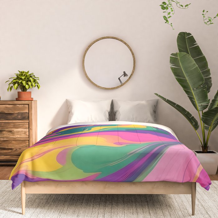 Magnifique, Abstract Fluid Art Resin, Marble Maximalism Painting, Eclectic Bohemian Colorful Bright, Modern Contemporary Boho Happiness Waves Comforter Gallery Image 3