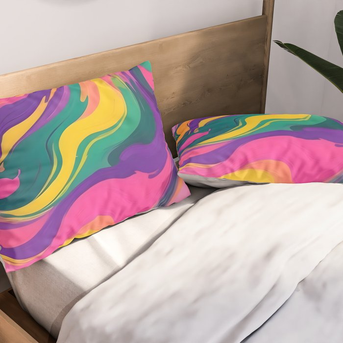 Magnifique, Abstract Fluid Art Resin, Marble Maximalism Painting, Eclectic Bohemian Colorful Bright, Modern Contemporary Boho Happiness Waves Pillow Sham Gallery Image 2
