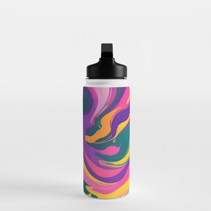 Magnifique, Abstract Fluid Art Resin, Marble Maximalism Painting, Eclectic Bohemian Colorful Bright, Modern Contemporary Boho Happiness Waves Water Bottle Gallery Image 3