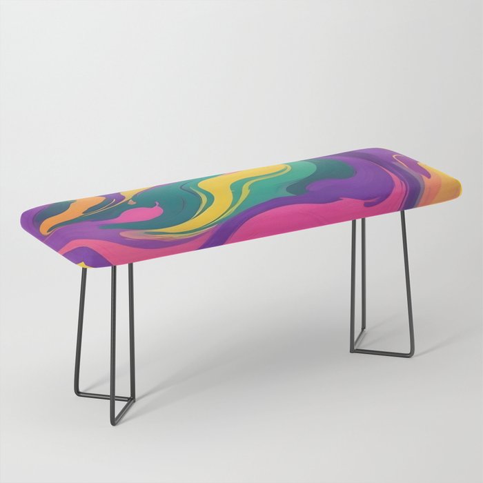 Magnifique, Abstract Fluid Art Resin, Marble Maximalism Painting, Eclectic Bohemian Colorful Bright, Modern Contemporary Boho Happiness Waves Bench Gallery Image 1