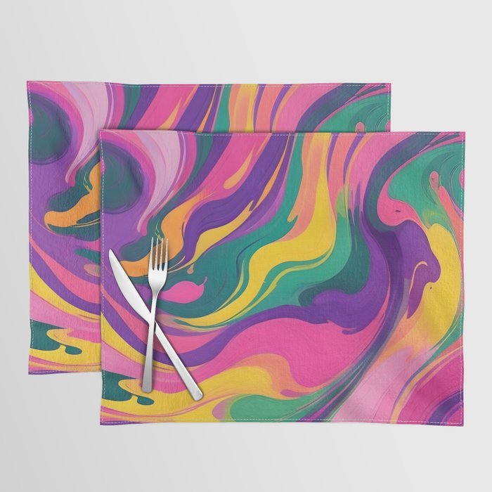 Magnifique, Abstract Fluid Art Resin, Marble Maximalism Painting, Eclectic Bohemian Colorful Bright, Modern Contemporary Boho Happiness Waves Placemat Gallery Image 1