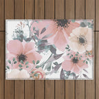 Watercolor, Blush Pink and Peach, Floral Prints Outdoor Rug Gallery Image 1