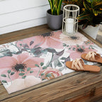 Watercolor, Blush Pink and Peach, Floral Prints Outdoor Rug Gallery Image 2