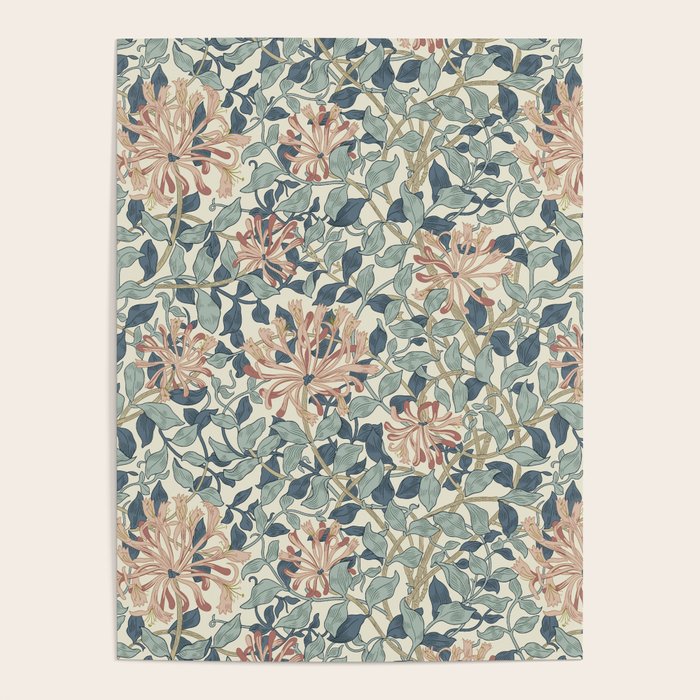 William Morris Vintage Honeysuckle Aqua Poster Gallery Image 1