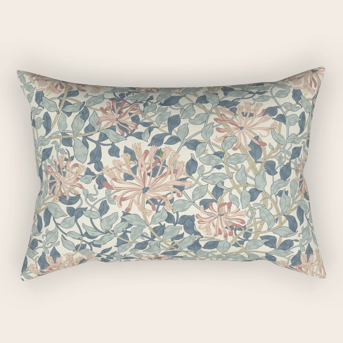 William Morris Vintage Honeysuckle Aqua Rectangular Pillow Gallery Image 1