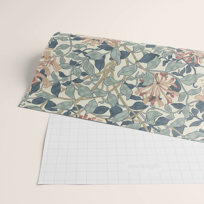 William Morris Vintage Honeysuckle Aqua Wrapping Paper Gallery Image 2