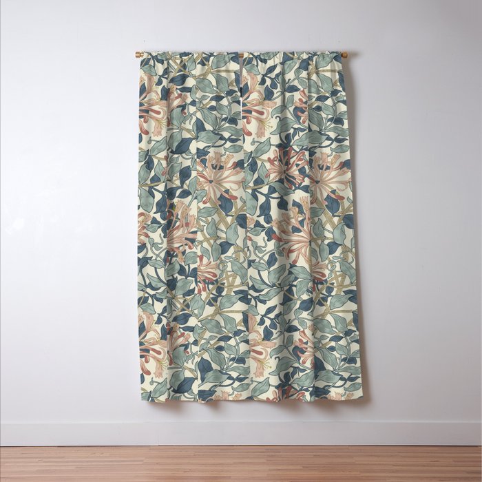 William Morris Vintage Honeysuckle Aqua Window Curtain Gallery Image 3