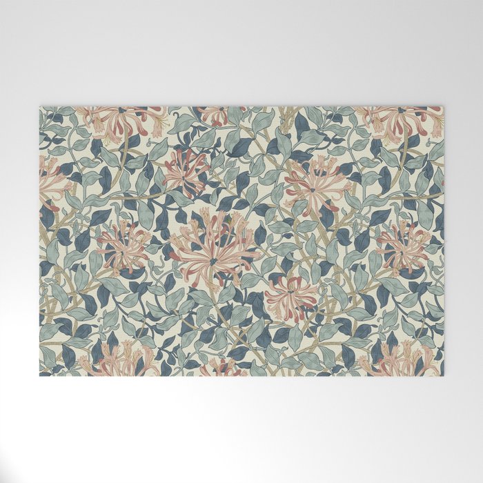 William Morris Vintage Honeysuckle Aqua Welcome Mat Gallery Image 1