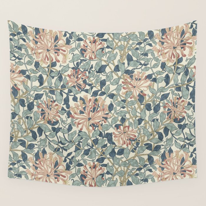 William Morris Vintage Honeysuckle Aqua Wall Tapestry Gallery Image 4