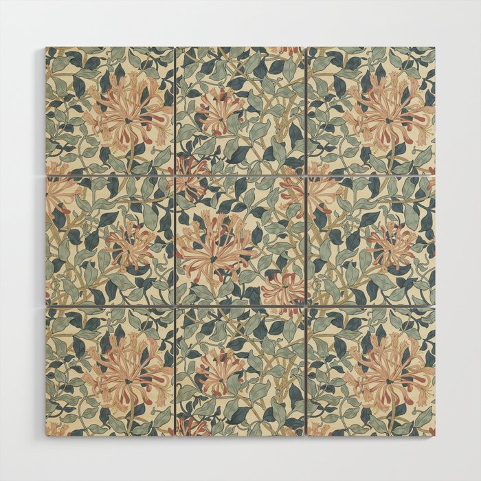 William Morris Vintage Honeysuckle Aqua Wood Wall Art Gallery Image 1