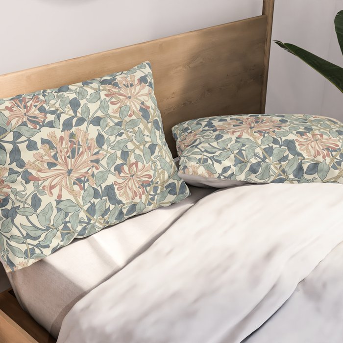 William Morris Vintage Honeysuckle Aqua Pillow Sham Gallery Image 2