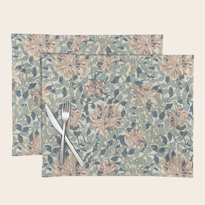 William Morris Vintage Honeysuckle Aqua Placemat Gallery Image 1