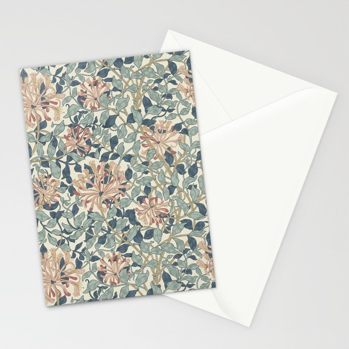 William Morris Vintage Honeysuckle Aqua Stationery Card Gallery Image 2