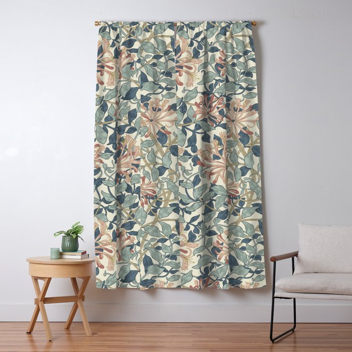 William Morris Vintage Honeysuckle Aqua Window Curtain Gallery Image 5