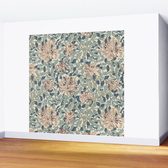 William Morris Vintage Honeysuckle Aqua Wall Mural Gallery Image 2