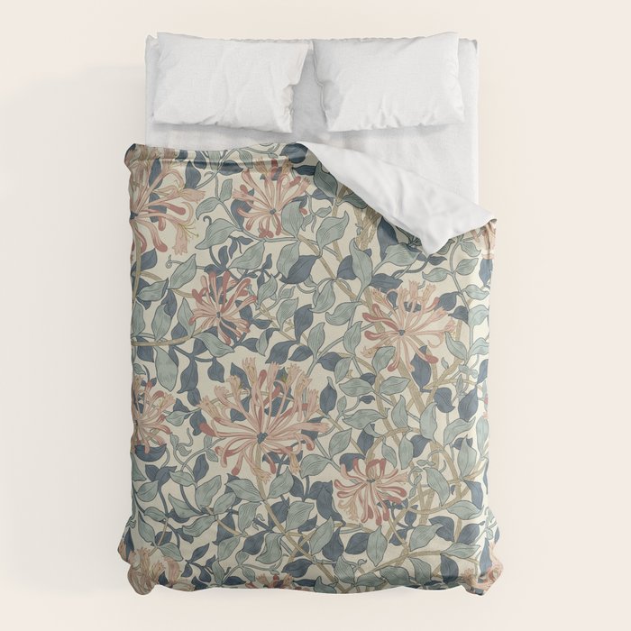 William Morris Vintage Honeysuckle Aqua Duvet Cover Gallery Image 1