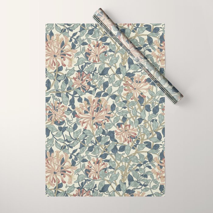 William Morris Vintage Honeysuckle Aqua Wrapping Paper Gallery Image 1
