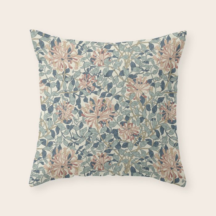 William Morris Vintage Honeysuckle Aqua Throw Pillow Gallery Image 6