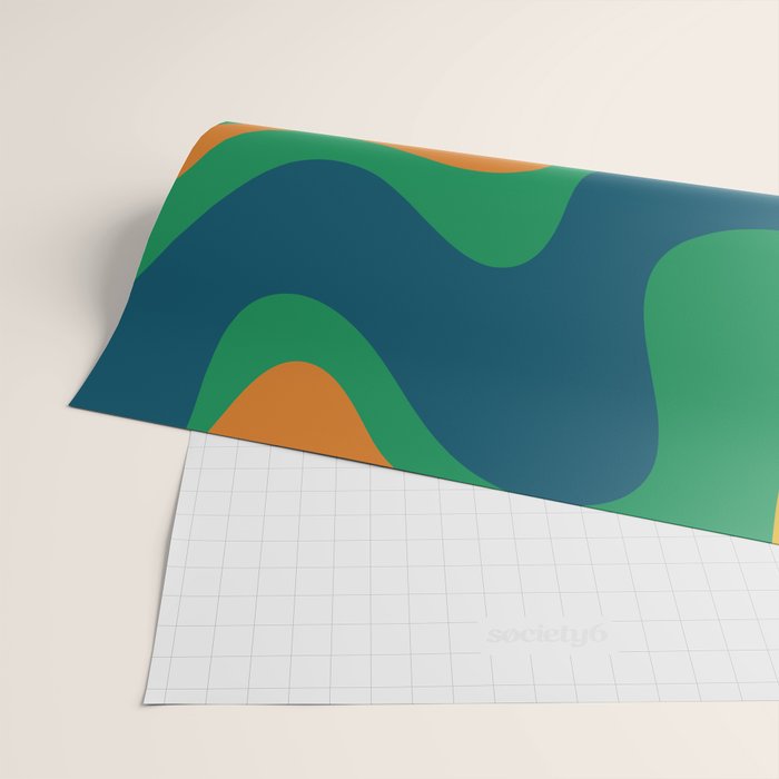 Retro Liquid Swirl Abstract Pattern in 70s Green, Blue, Orange, Yellow Wrapping Paper Gallery Image 2