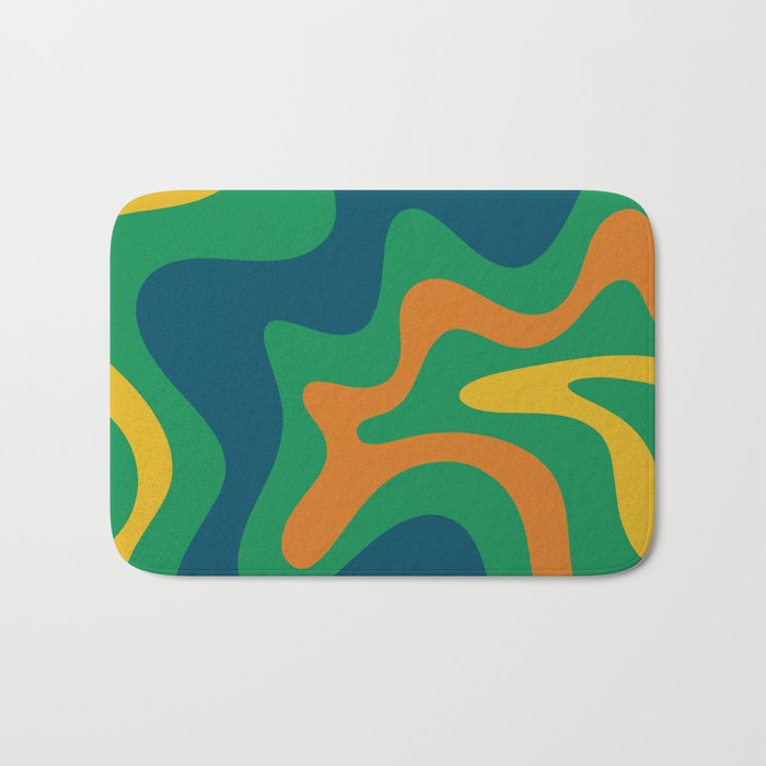 Retro Liquid Swirl Abstract Pattern in 70s Green, Blue, Orange, Yellow Bath Mat Gallery Image 1
