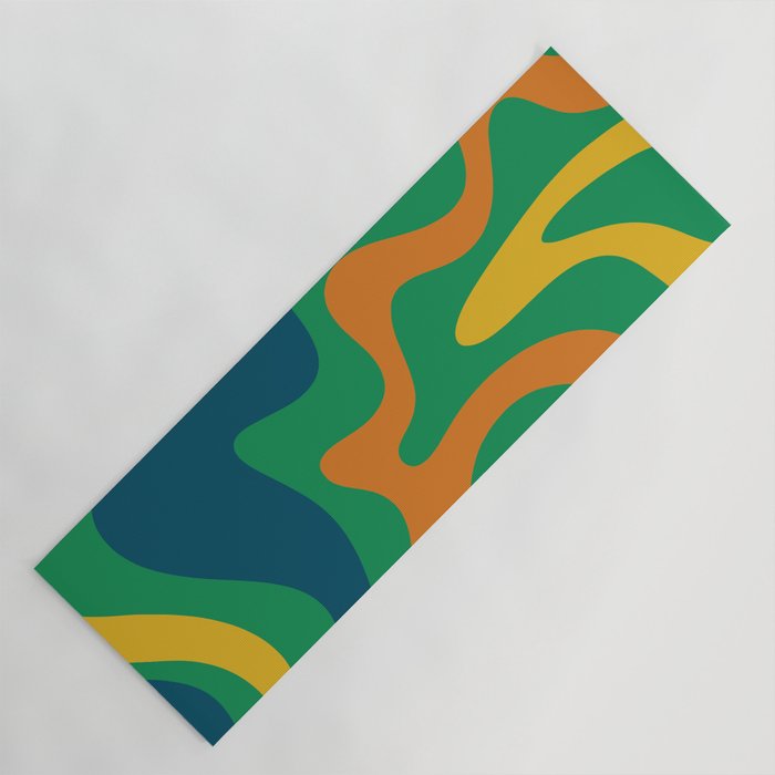 Retro Liquid Swirl Abstract Pattern in 70s Green, Blue, Orange, Yellow Yoga Mat Gallery Image 1