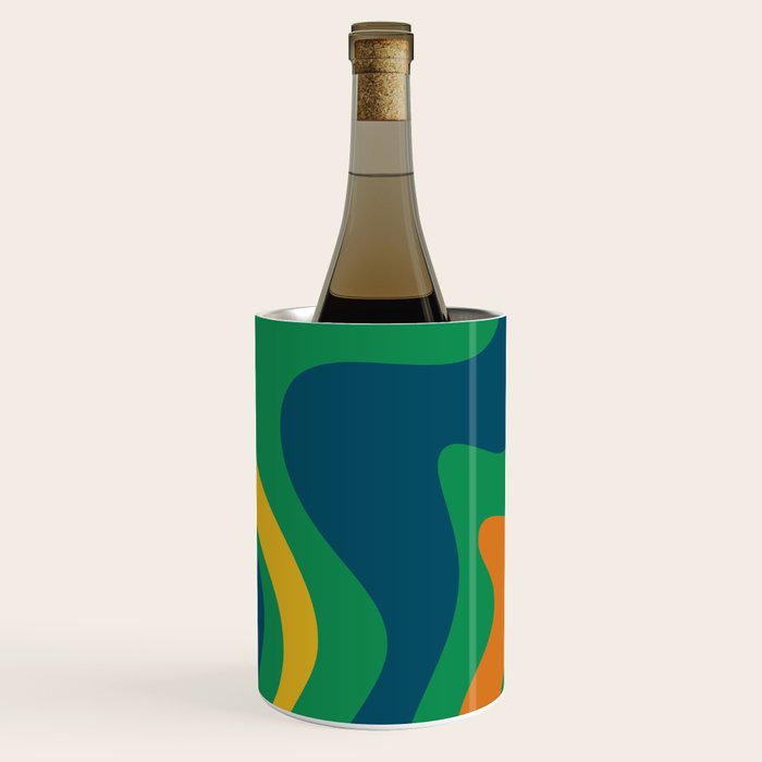 Retro Liquid Swirl Abstract Pattern in 70s Green, Blue, Orange, Yellow Wine Chiller Gallery Image 2